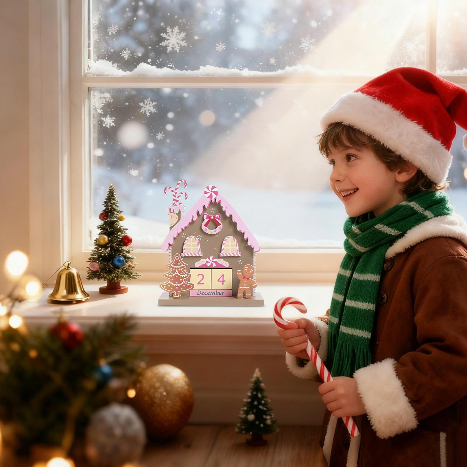 WAZUBC Calendrier de L'Avent de Noël, Calendrier de Compte à Rebours de Noël en Bois Décoration de Chambre Décoration de Table Festive pour Chambre à Coucher (style 1