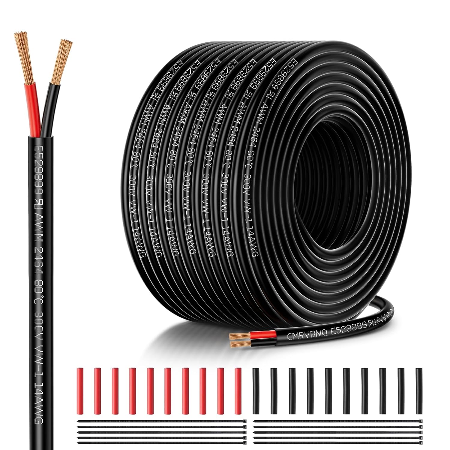 14 Gauge 2 Conductor Low Voltage Wire, 50FT Oxygen Free Copper (OFC) Flexible Electrical Wire for Landscape Lighting, LED, Home, Lamp Cord, Automotive & RV Wiring