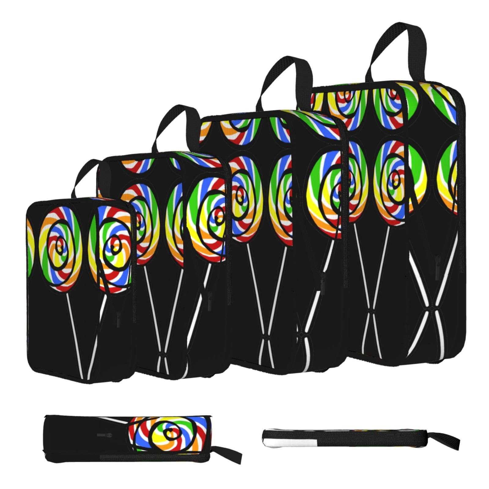 Lollipop Print Compression Packing Cubes 4-Piece Set With Multi- Compartment Travel Bag, Waterproof Suitcase Organiser Bags