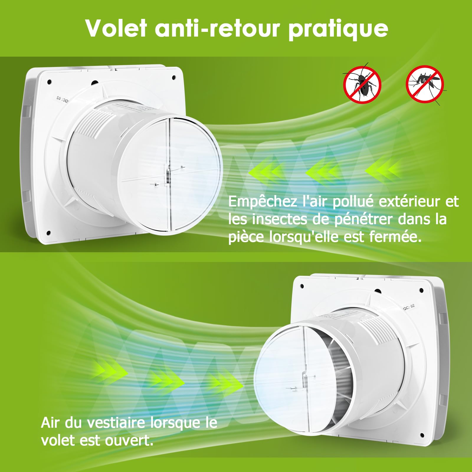 Extracteur d'air 100mm, Ventilateur de Salle de Bain Silencieux Blanc au Plafond et Montage Mural avec Clapet Anti-Retour pour WC, Cuisine, Fenêtre Loft et Cave, IPX4