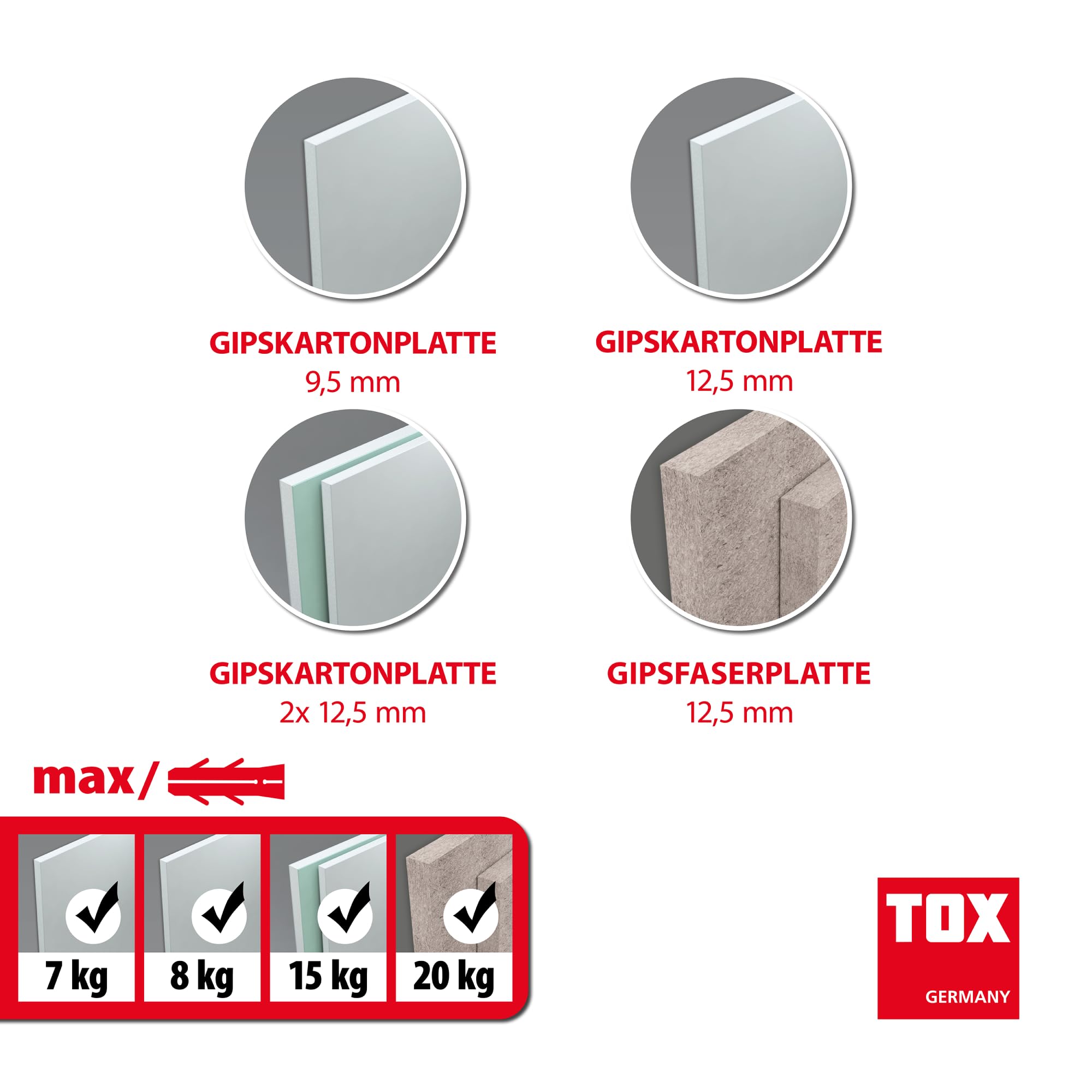TOX Tassello per cartongesso Spiral Plus + S (versione fibra di gesso) – Tassello 32 mm con vite PZ2 inclusa, per pannelli a uno o due strati, senza preforatura, 25 pezzi, codice 06819172