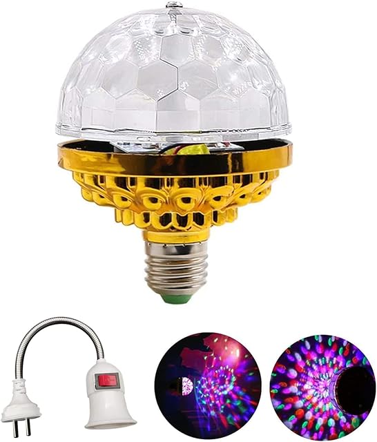 Colorful Disco Rotating Magic Ball Light Bulb with Sockets, LED RGB Strobe Party Lamp Bulb, Dazzling Crystal Disco Prom Stage Decor Light Bulb, for Stage Xmas KTV Bar