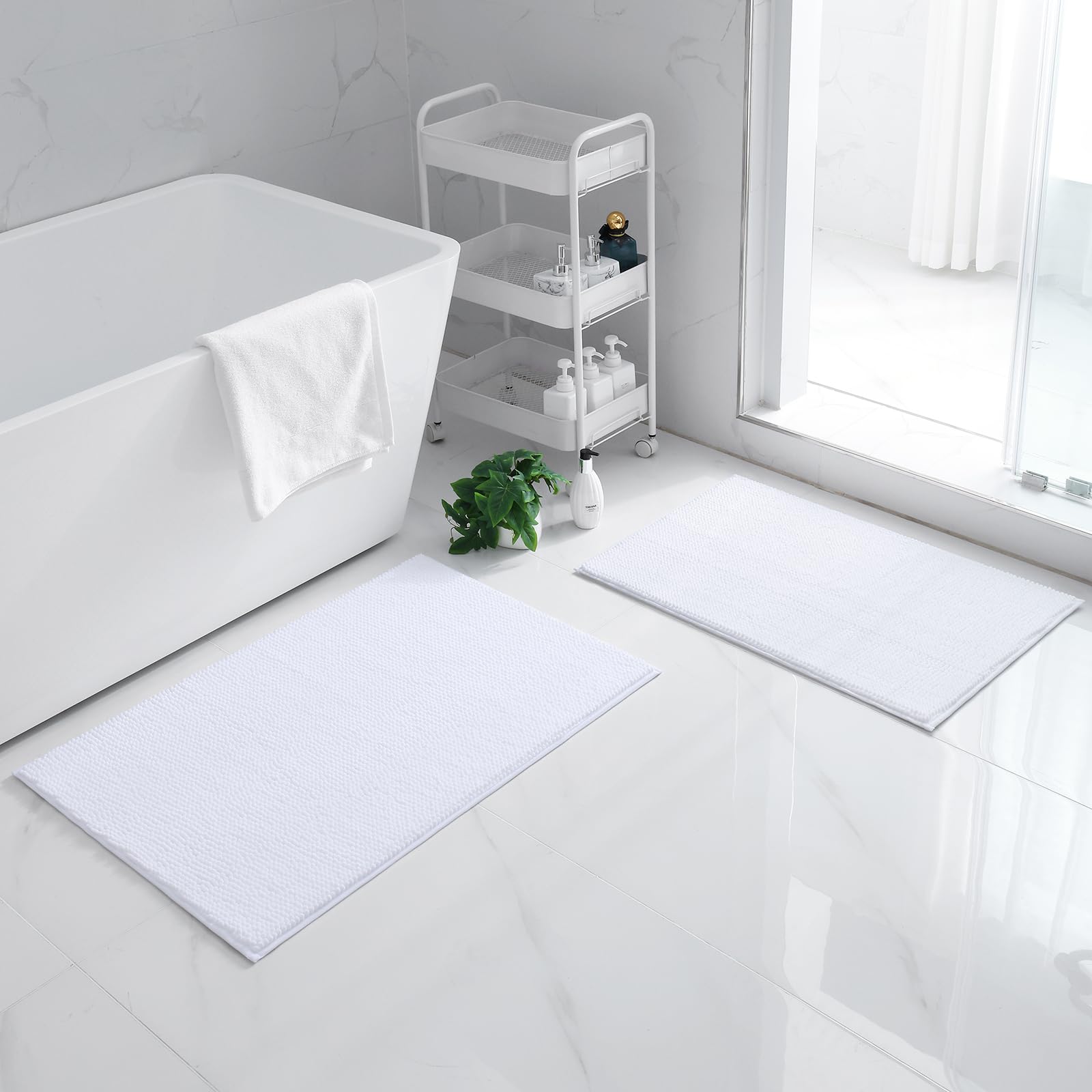 smiry Non Slip Chenille Bath Mat, Extra Soft Bathroom Mat, Super Absorbent Fluffy Bath Mats for Bathroom, Machine-Washable Quick Dry Bath Rug Foot Mat, 40 x 60 cm, Grey — view 9