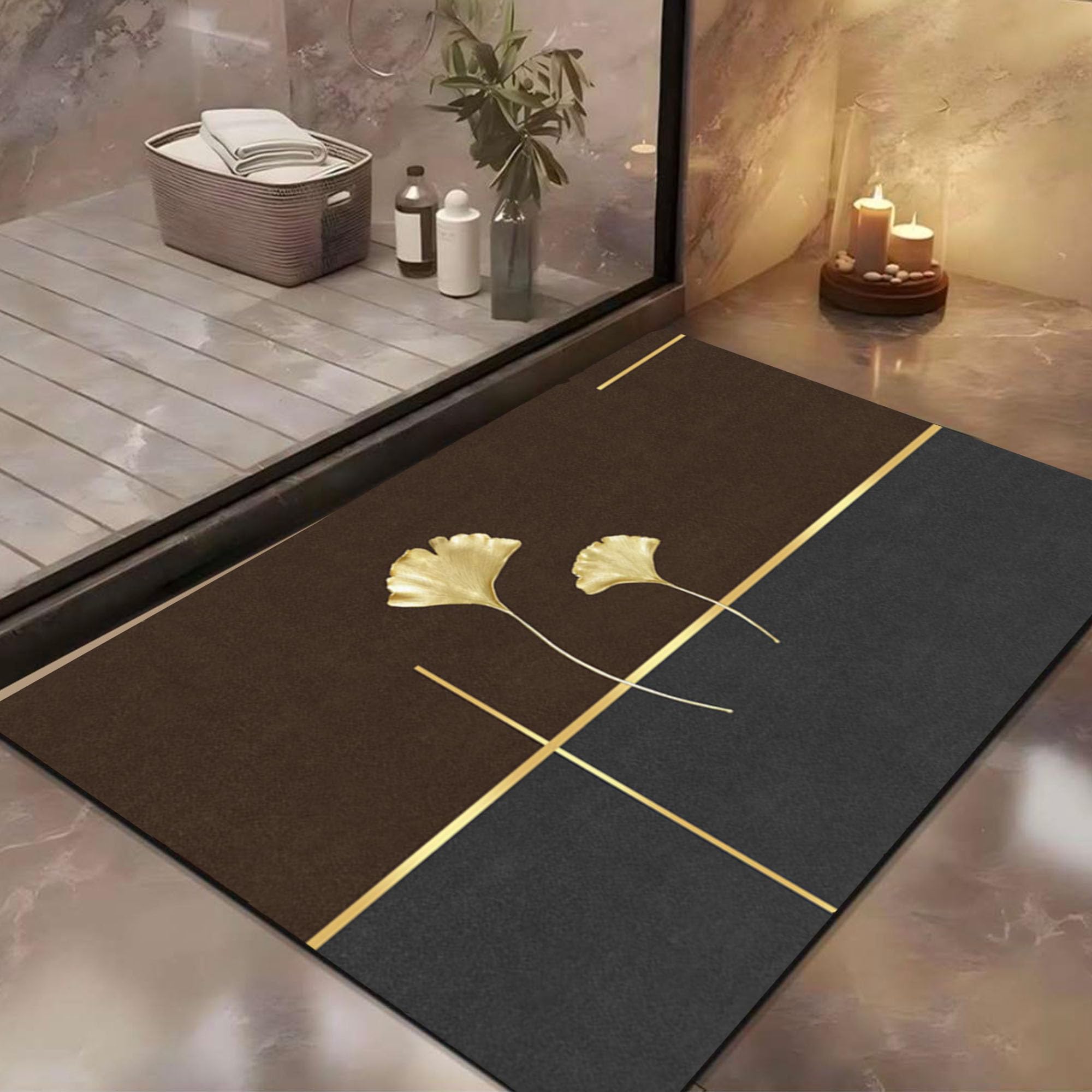 Yellow Weaves 3 Pcs Anti Slip Water Soaking Floor Mat, Water Absorbent Non Slip Bath Mat, Quick Dry Mat for Bathroom, Door Mat for Home, Kitchen, Office, Kitchen (Dual Tone Leaf)