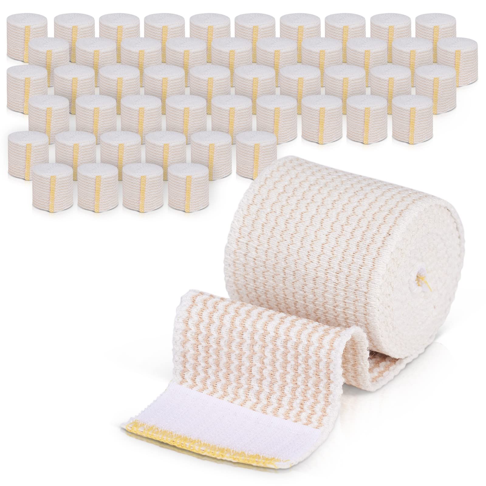 GT Premium Elastic Bandage Wrap (2" 50 Pack) - Hook & Loop Fasteners at Both Ends - Latex Free Hypoallergenic Compression Roll - Reusable Bandages for