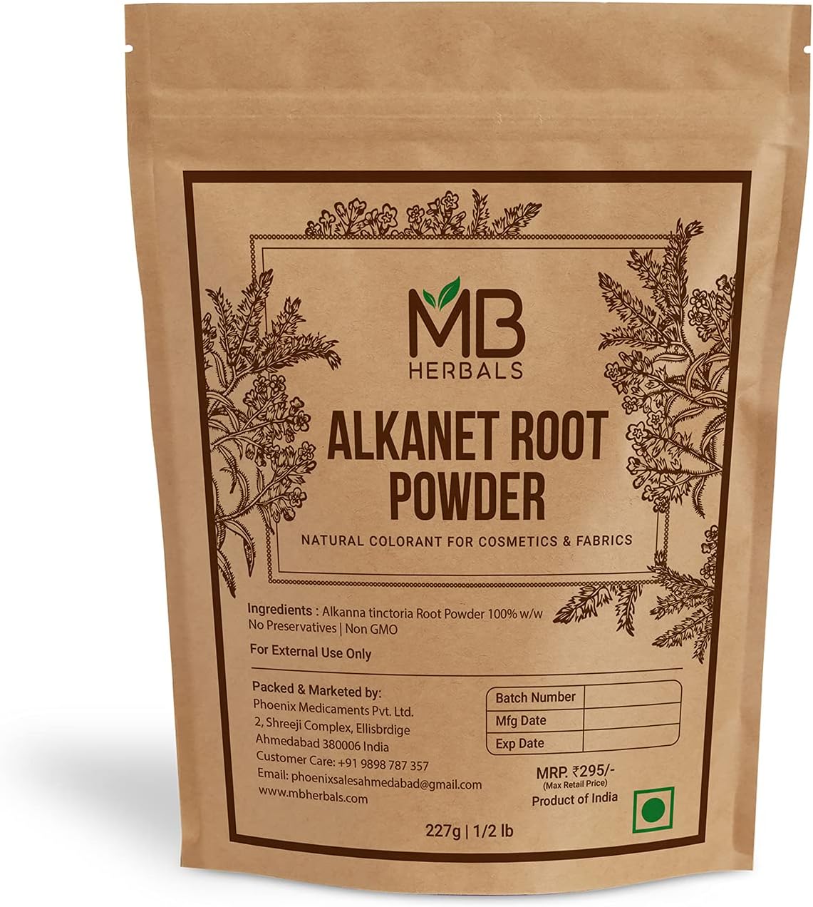 MB Herbals Alkanet Root Powder 8 oz / 227 Gram | Alkanet Powder | Ratanjot/Alkanna tinctoria | Natural Coloring Agent for Cosmetics & Fabrics | Hair Growth