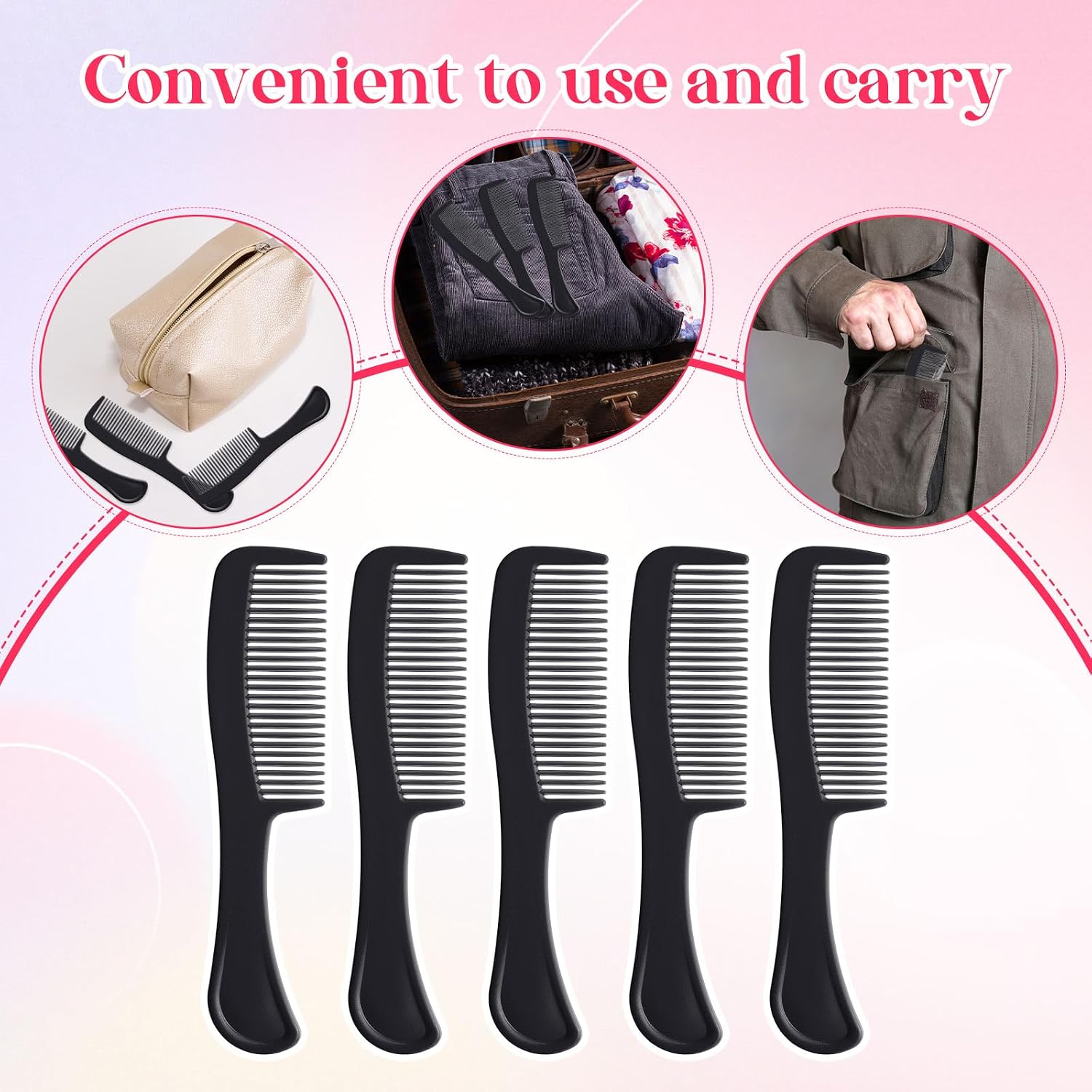 HESTYA 600 Pcs Combs Bulk, Individually Wrapped Bulk Combs, Colorful Plastic Hair Comb for Women, Travel, Hotel, Nursing Home, Homeless Shelter, Charity, and Church (Black)