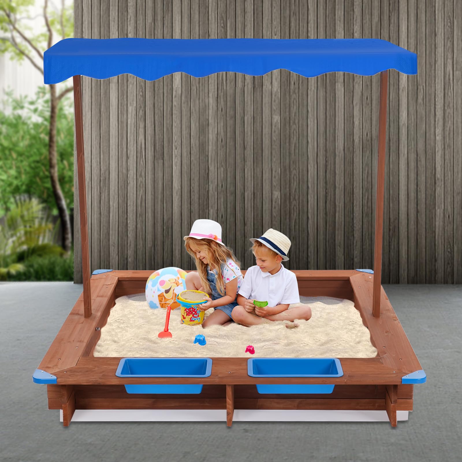 Holzsandkasten mit Abdeckung Kindersandkasten Sandkästen für den Gartenfür Hinterhöfe, Gärten, Terrassen, Strände oder Spielplätze, 3-14 Jahre alt,Tragfähigkeit100kg
