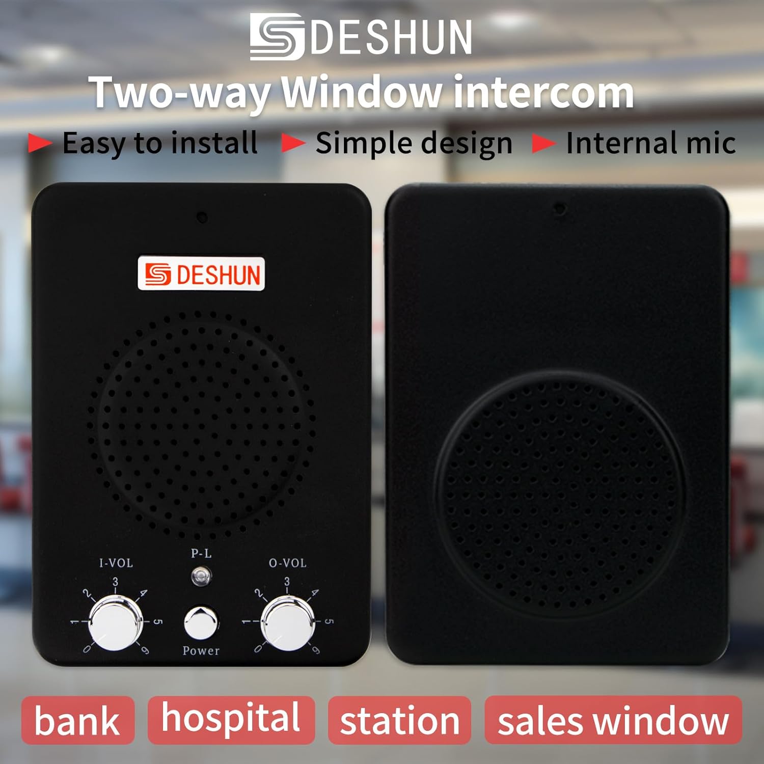 DESHUN Dual-Way Window Intercom, Voice Amplifier,Window Speaker System for Business,Bank,Dental Clinic, Office, School, Station (Sliver)