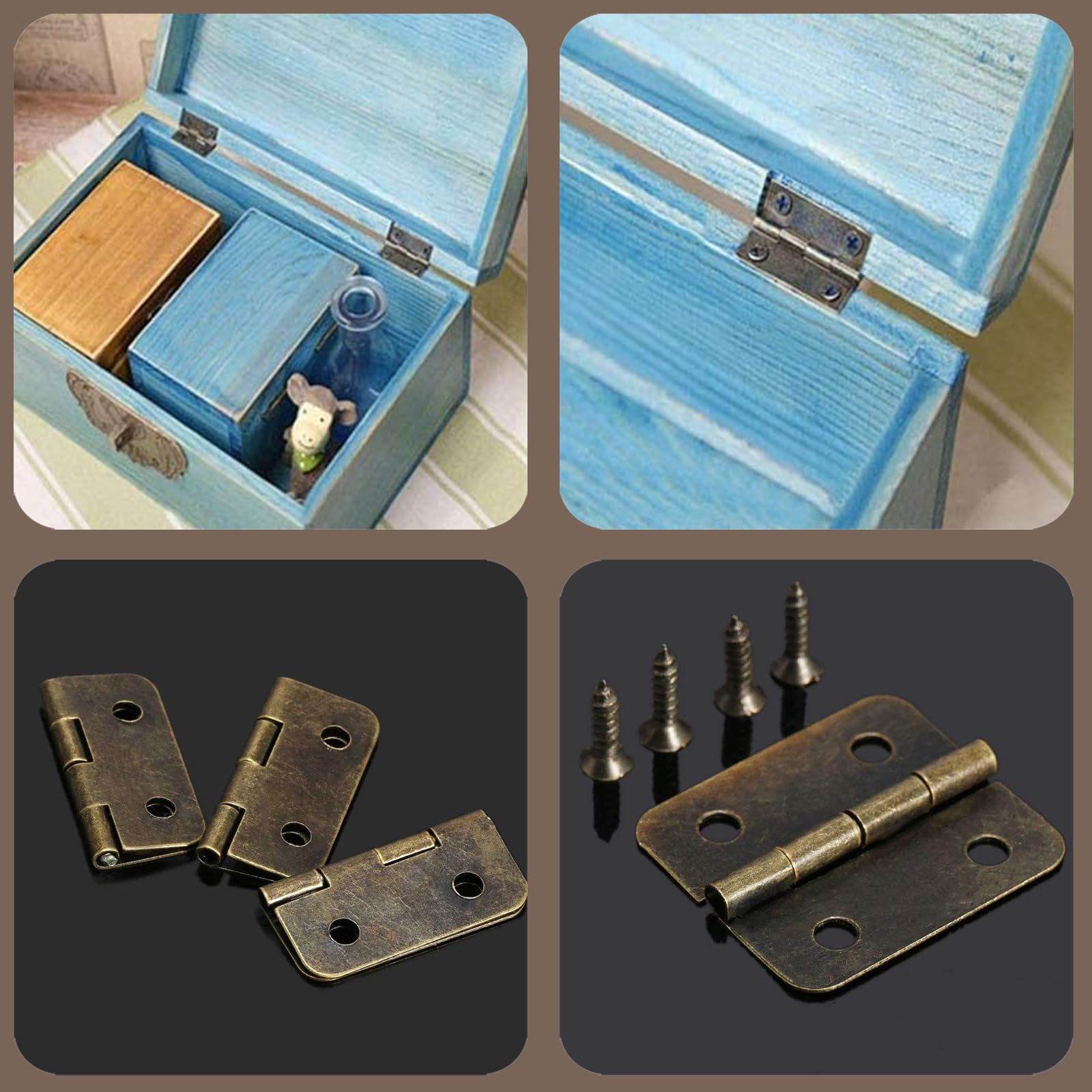 Mini Cerniere In Bronzo Retrò 18x15mm - Per Scatole Legno, Armadietti, Cassapanche Fai Da Te - Con Viti Incluse - Foto 3