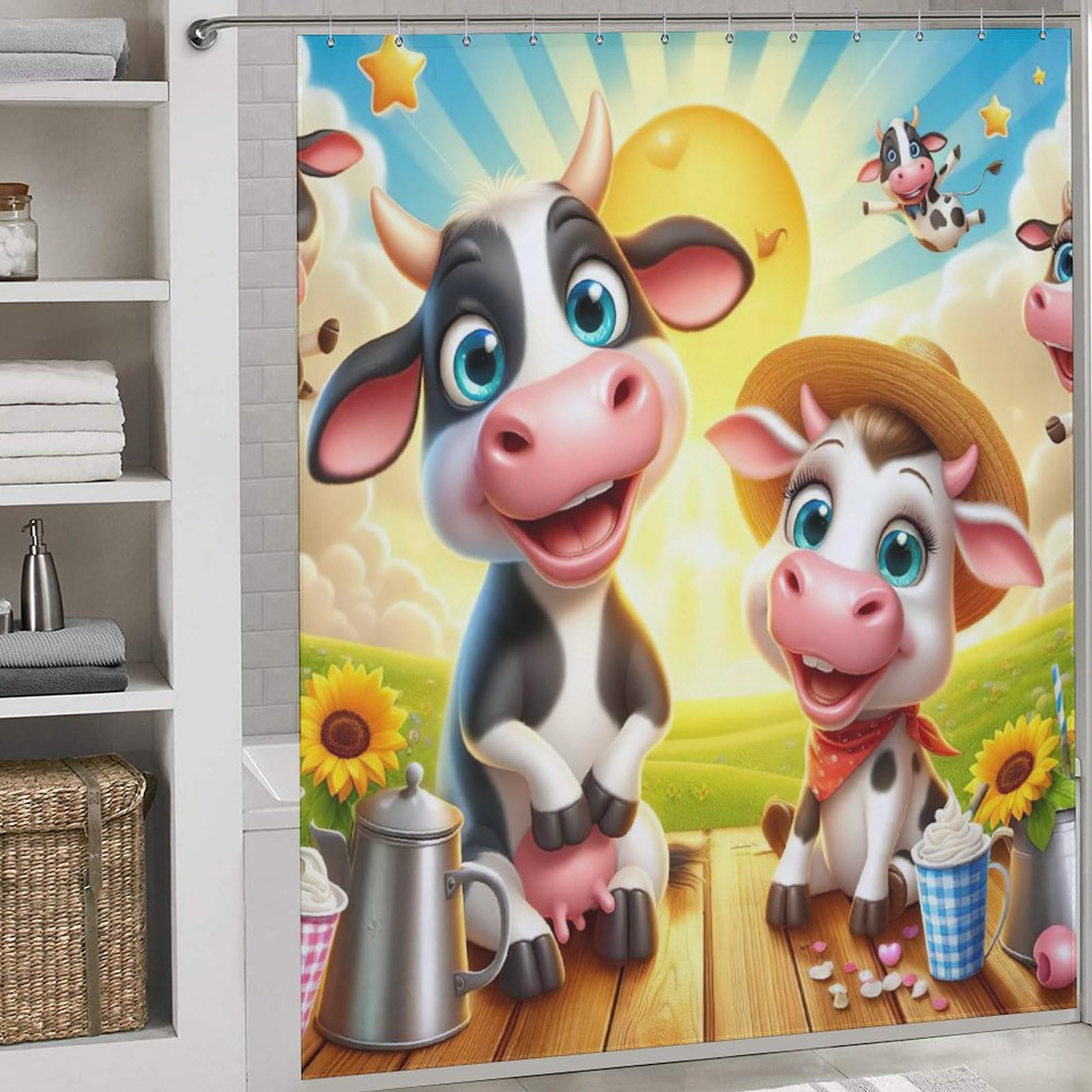 Rideau de douche vache imperméable pour une salle de bain familiale et moderne