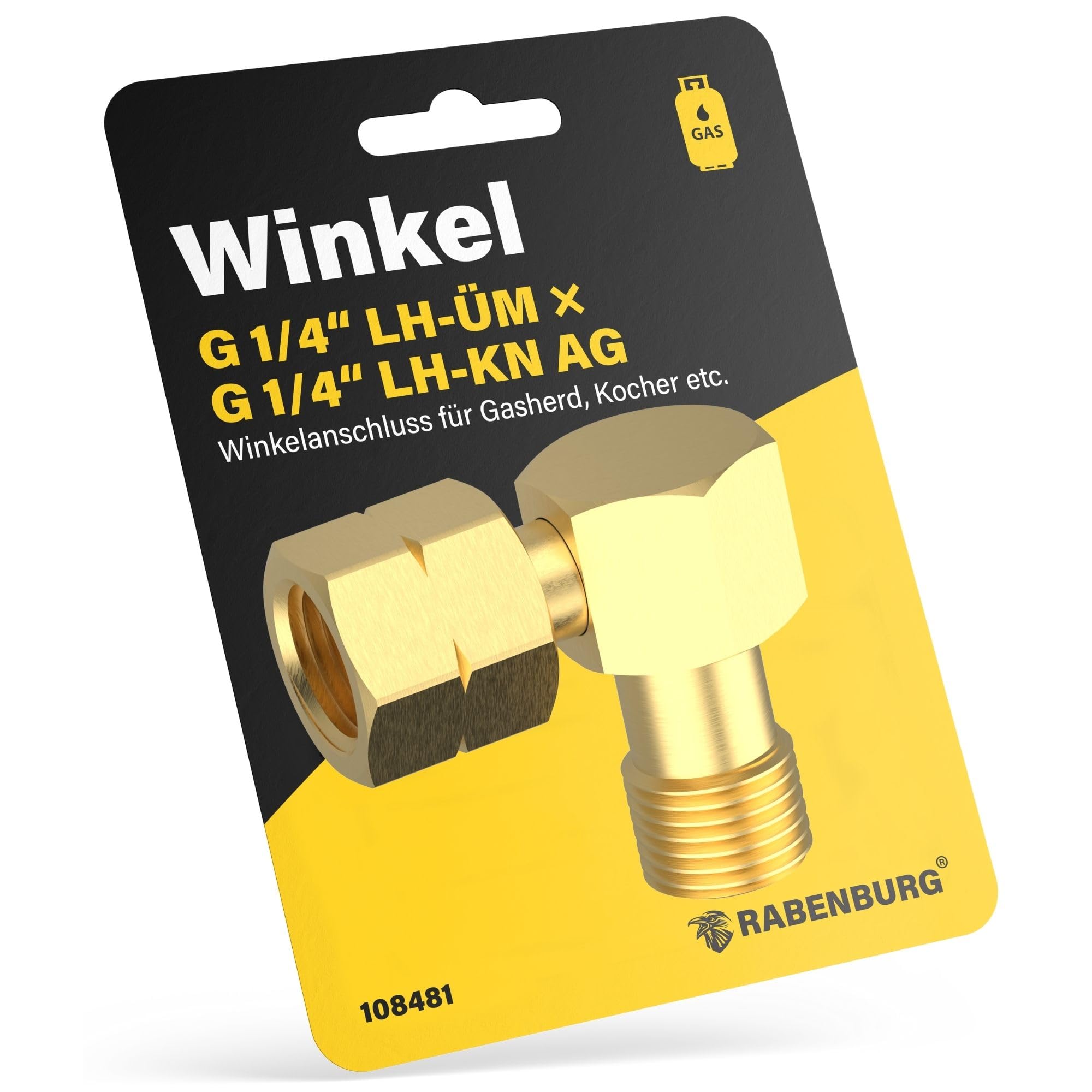 Verbindungswinkel Gas 1/4' Links 90 Grad Eckverbinder Messing für Gasschlauch Winkel für Gaskocher, Gasherd, Gasbackofen, Gastherme, Wohnmobil, Camping