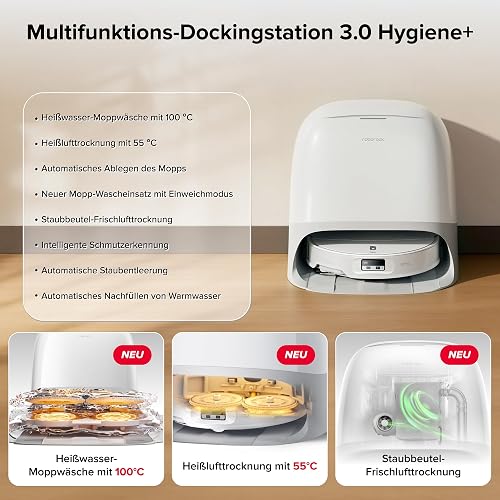 roborock Qrevo Curv 2 Pro Robot Aspirateur Laveur avec Station 3.0, 25000 Pa, Lavage à l'eau Chaude à 100 °C, Double Anti-enchevêtrements, Évitement d'obstacles et Navigation Améliorés, 7,98cm Mince - 8
