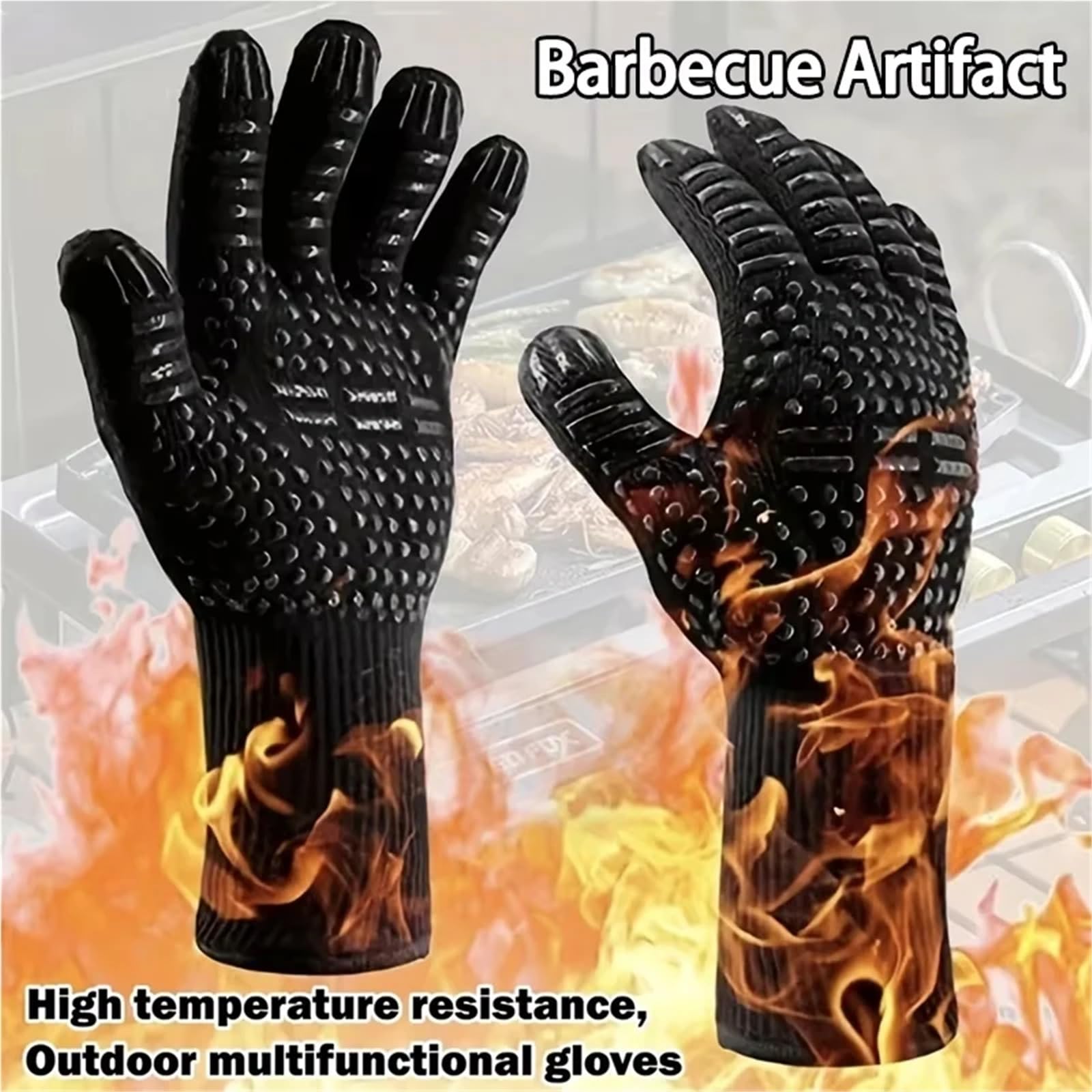 Guanti da forno antiscivolo for barbecue resistenti al calore e ignifughi fuoco for 500-800 gradi centigradi Per Grigliare(1pair)