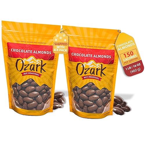 Miniatura 8 de OZARK NUT ROASTERS, Almendras de chocolate, nueces con sabor a chocolate, almendras confitadas gourmet de clase mundial, paquete resellable (16.0