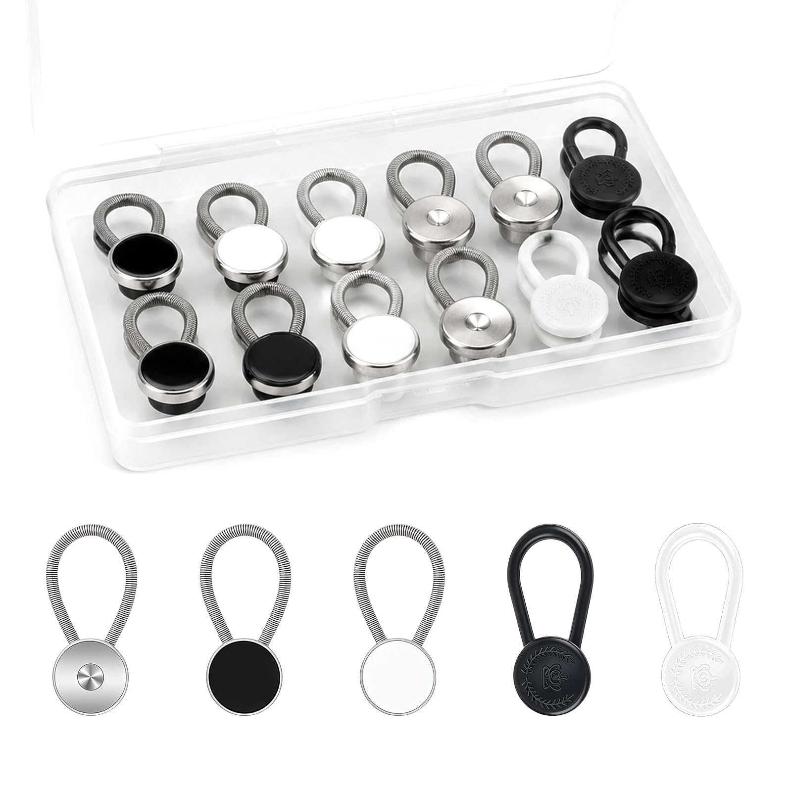 Jafaharug 20Pcs 5 Styles Elastic Collar Extenders, Black White Silver Button Neck Extender for Mens Dress Shirts, Formal Suit Tie Accessories to Add Extra Half to One Inch Collar Space