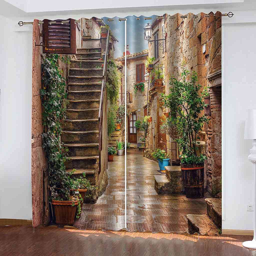 Rideau pour chambre d'enfant occultant 264x160 paysage campagne rétro isolant thermique salon