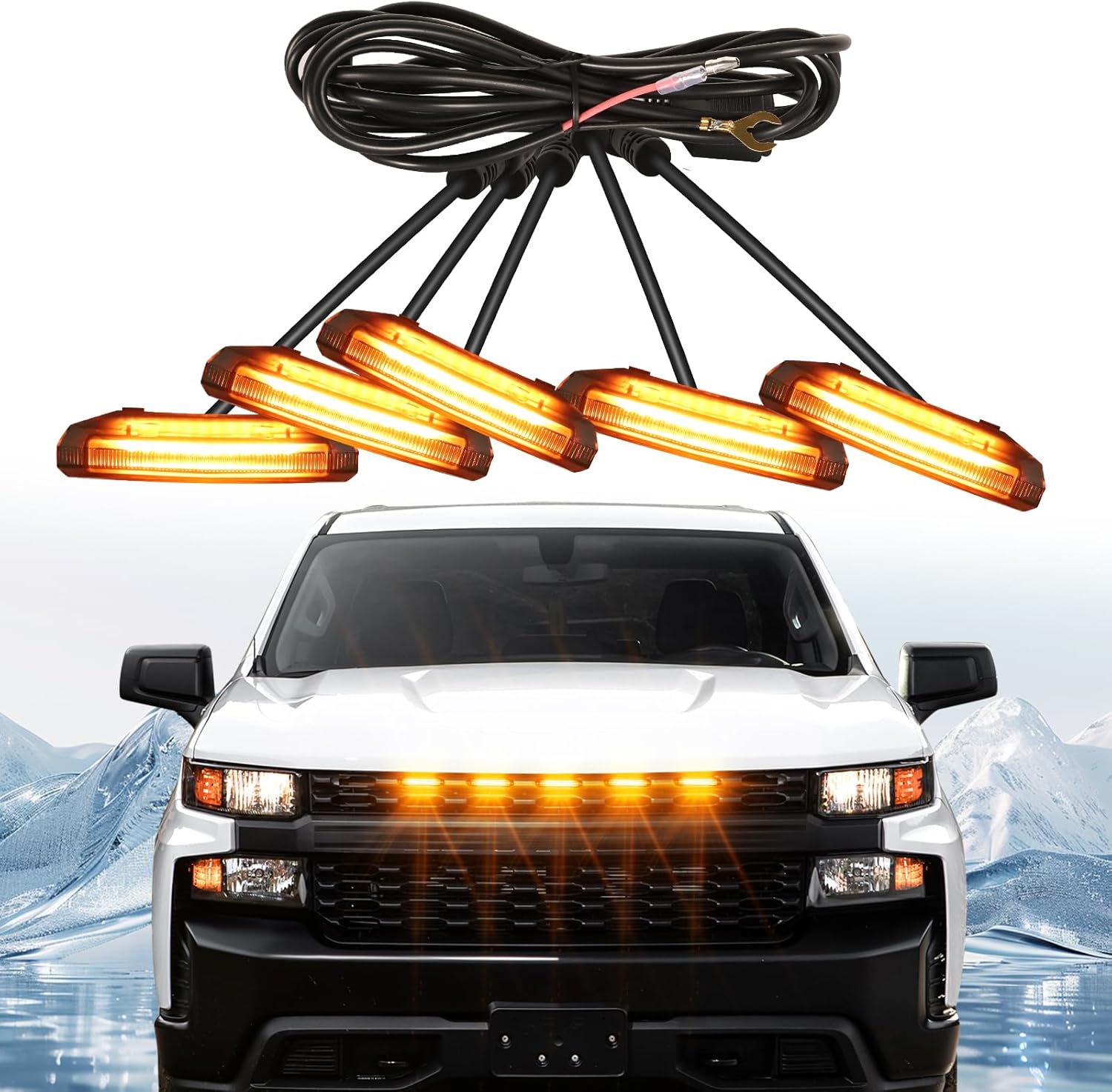 LED Front Grille Lights for 2019 Silverado 1500 Accessories 2020 2021 Grill Lights for Custom Trail Boss WT (Amber,5PCS)