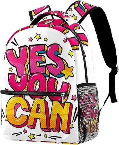 VBFOFBV Travel Backpack for Women, Hiking Backpack Outdoor Sports Rucksack Casual Daypack, Yes You Can Cartoon Three-Dimensional Text
