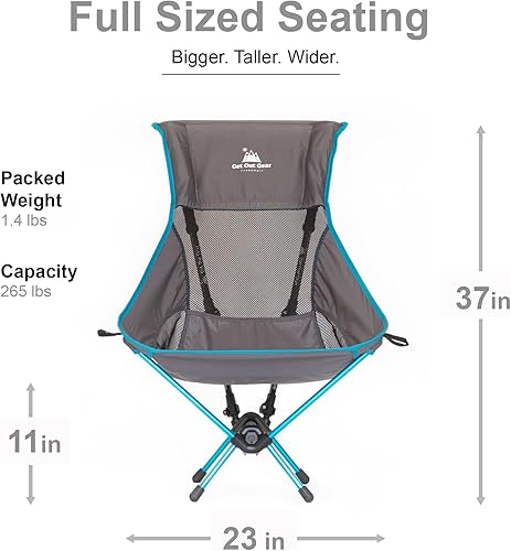 Miniatura 3 de Get Out Gear TrekChair V2 Silla de mochilero con respaldo alto, sistema de bastón de senderismo 2 en 1 y silla de campamento  Extra grande y ancha