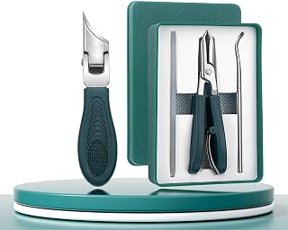 Eagle Beak Nail Clippers,3-Pieces Toe Nail Clipper,Long Handle Eagle Beak Beveled Nail Clippers, Wide Mouth Anti Splashs Nail Clipper for Thick Nails Seniors & Ingrown Care (Green)