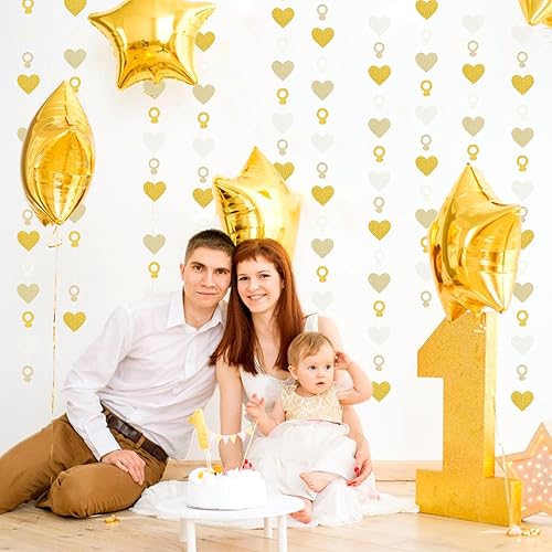 Miniatura 7 de Decoración de despedida de soltera de compromiso, guirnalda de oro blanco  Anillo de corazón de 52 pies para boda, banderines de papel de boda,