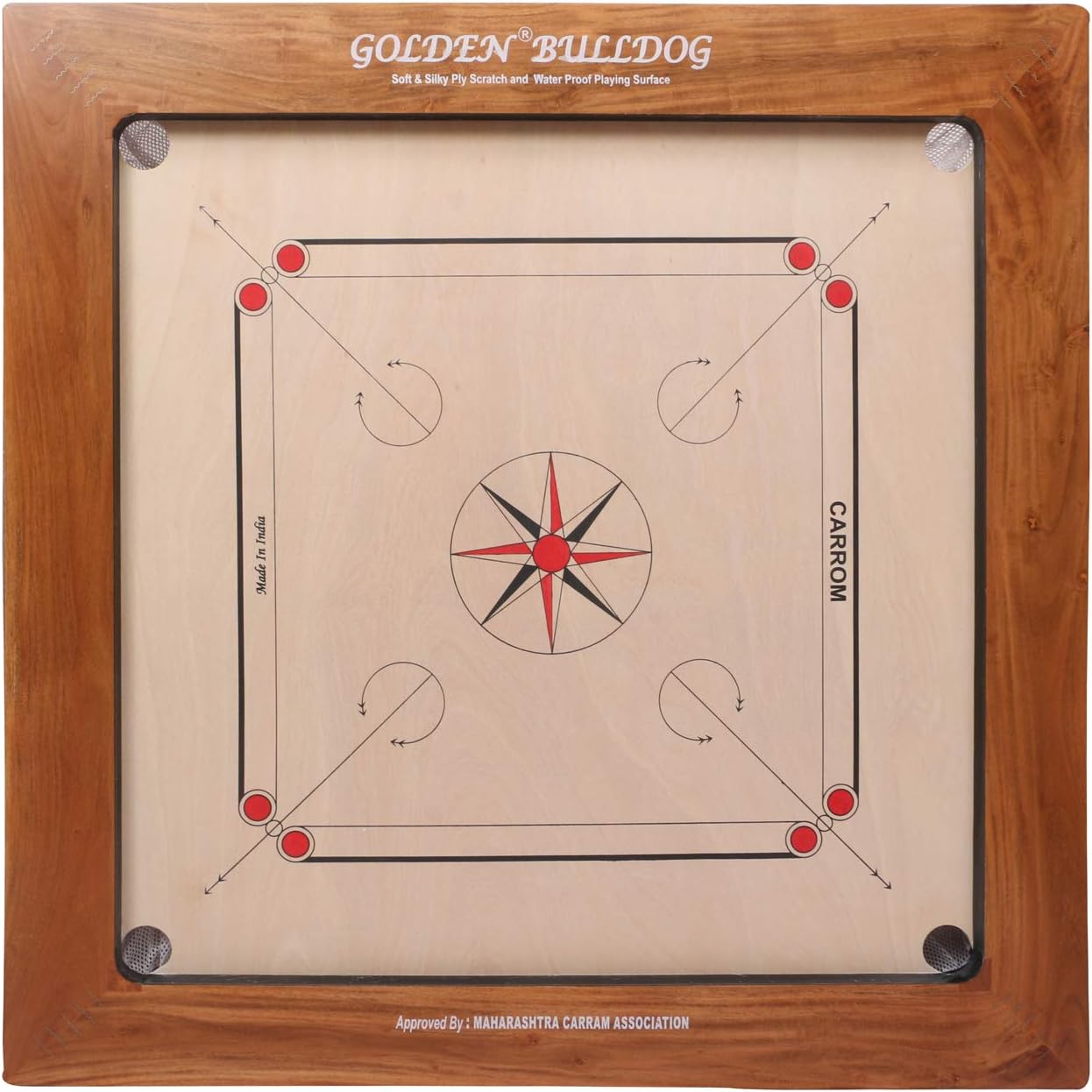 Golden Carrom Board Antique Indoor Board Game Approved by Carrom Federation of India & Maharashtra Carrom Association-Bulldog 24mm