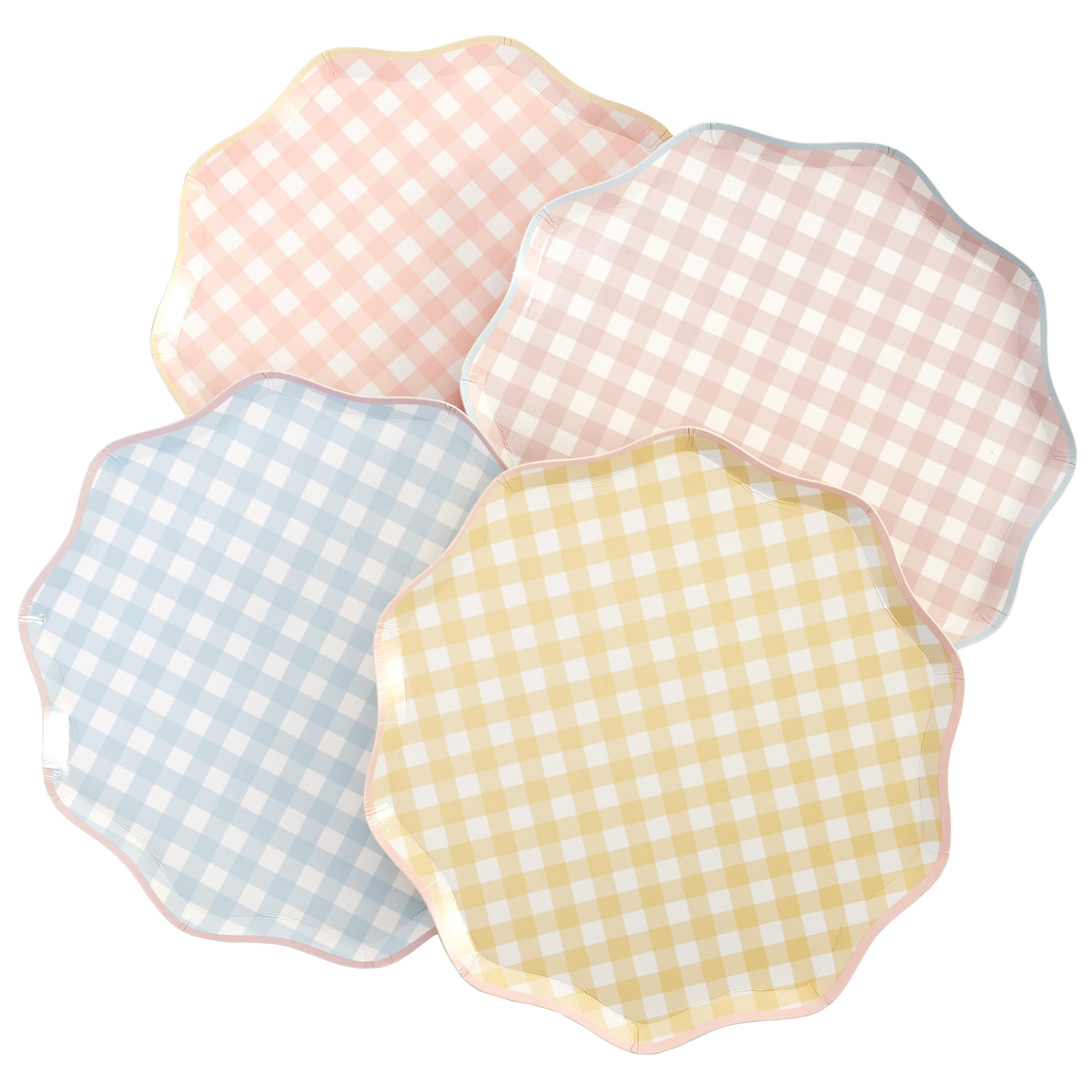 Gingham Dinner Plates Set Of 12 With Scalloped Edges And Coordinated Colored Prints Durable Eco-Friendly Party Plates