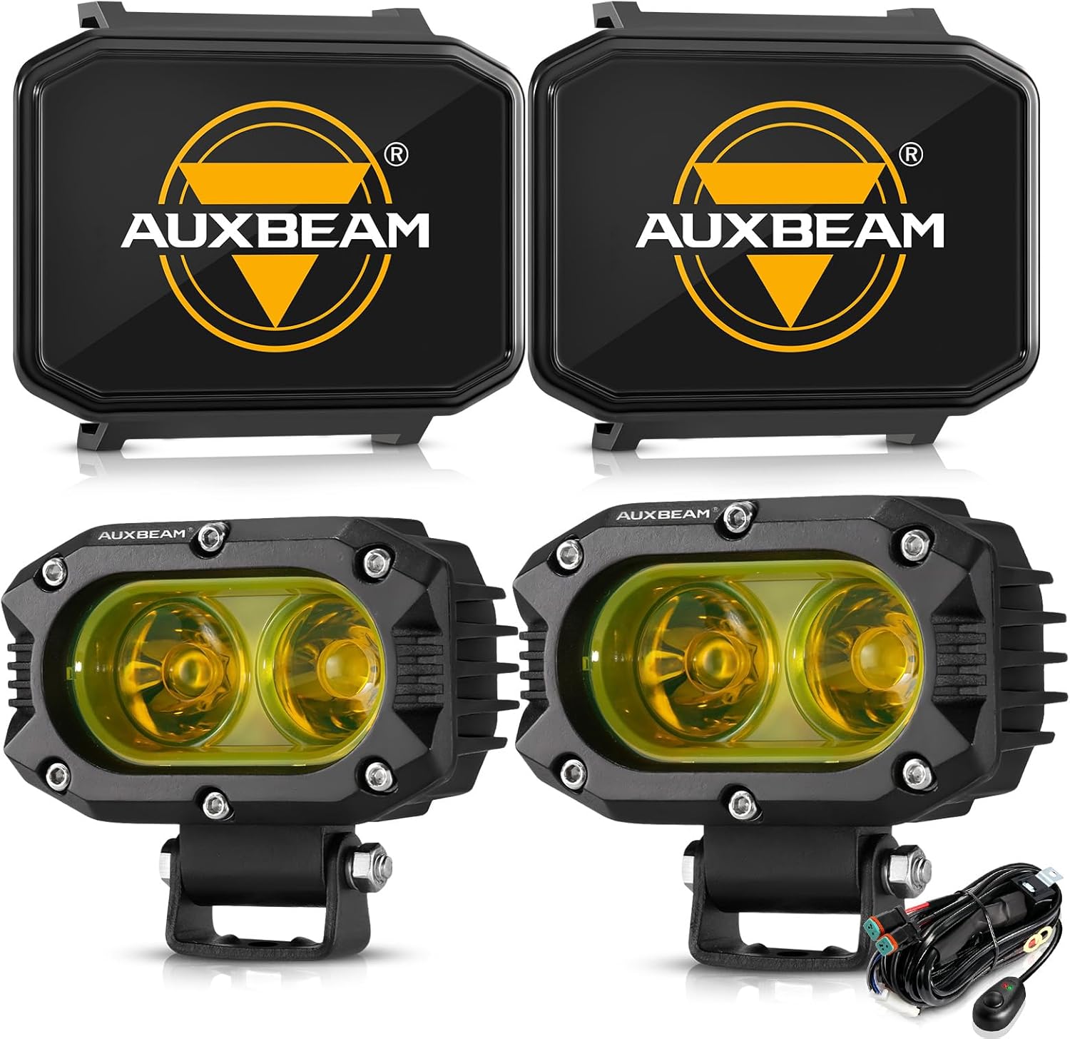 Auxbeam 4Inch 60W LED Amber Fog Light +Black Offroad Light Cover
