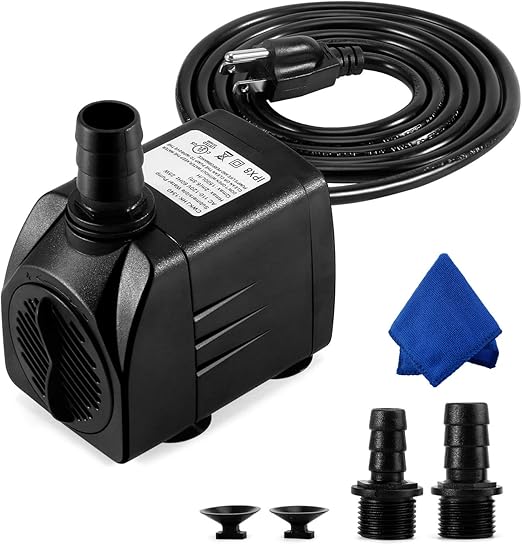 Fountain Pump, 400GPH Submersible , Durable 25W Outdoor Water Pump with 6.5ft Power Cord, 3 Nozzles for Aquarium, Pond, Fish Tank, Water Pump Hydroponics, Backyard Fountain