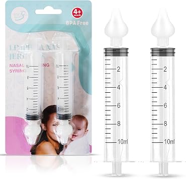 Bluet B - Baby Nasal Syringe 2-Pack - Safe Silicone Nasal Aspirator for Newborn - Infant Mucus Removal - 10ml Nose Cleaner Syringe for Baby - Toddler Congestion Relief - Reusable Tips - White