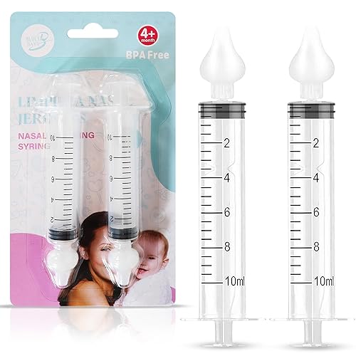 Bluet B - Baby Nasal Syringe (2-Pack) - Safe Silicone Nasal Aspirator for Newborn - Infant Mucus Removal - 10ml Nose Cleaner Syringe for Baby - Toddler Congestion Relief - Reusable Tips - White