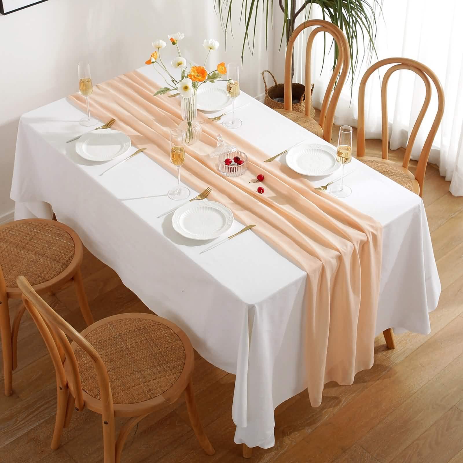 Stfery Tischläufer Hochzeit Deko, Tischläufer Apricot 30x300CM Einfache Elegante Reine Farbe Baumwolle Table Runner Tischdeko Wohnzimmer Küche Küche, Haushalt & Wohnen