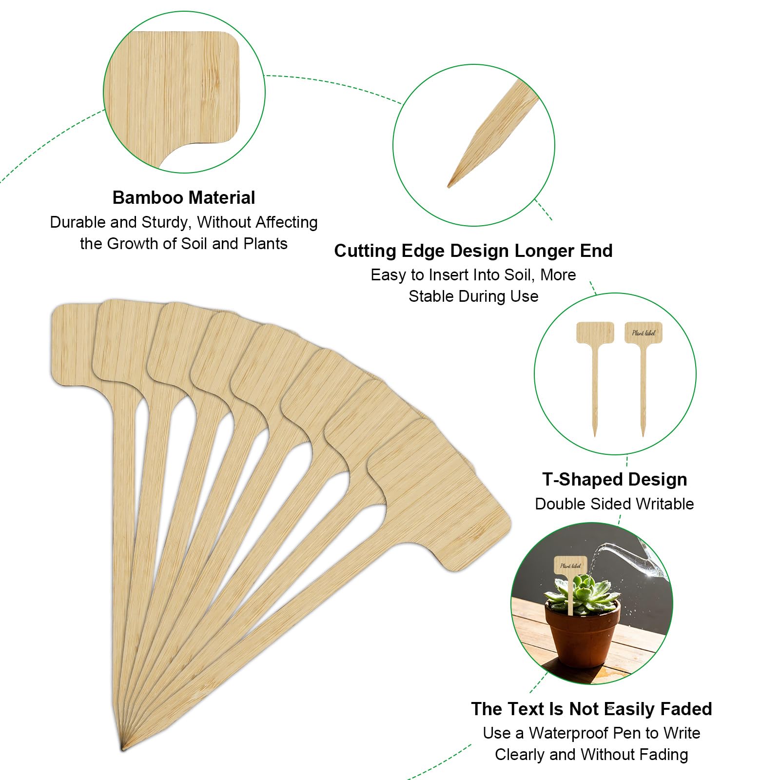 Cartel para plantas de madera con rotulador para plantas, de bambú, extralargo, en forma de T, para verduras, hierbas, flores, (altura: 18 cm x ancho: 6 cm)