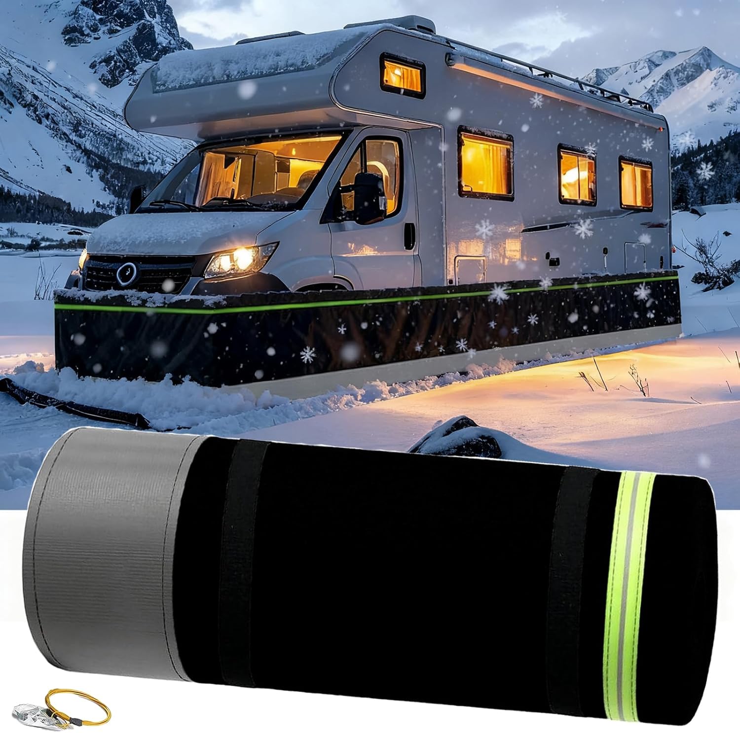 RV Skirting for Winter - 5 Minute Quick Install Skirting Kit, Heavy Duty Wind & Snow Proof Felt with Velcro, All Season Protection for Travel Trailers, 5th Wheels,H 2.6 FT,L 52 FT
