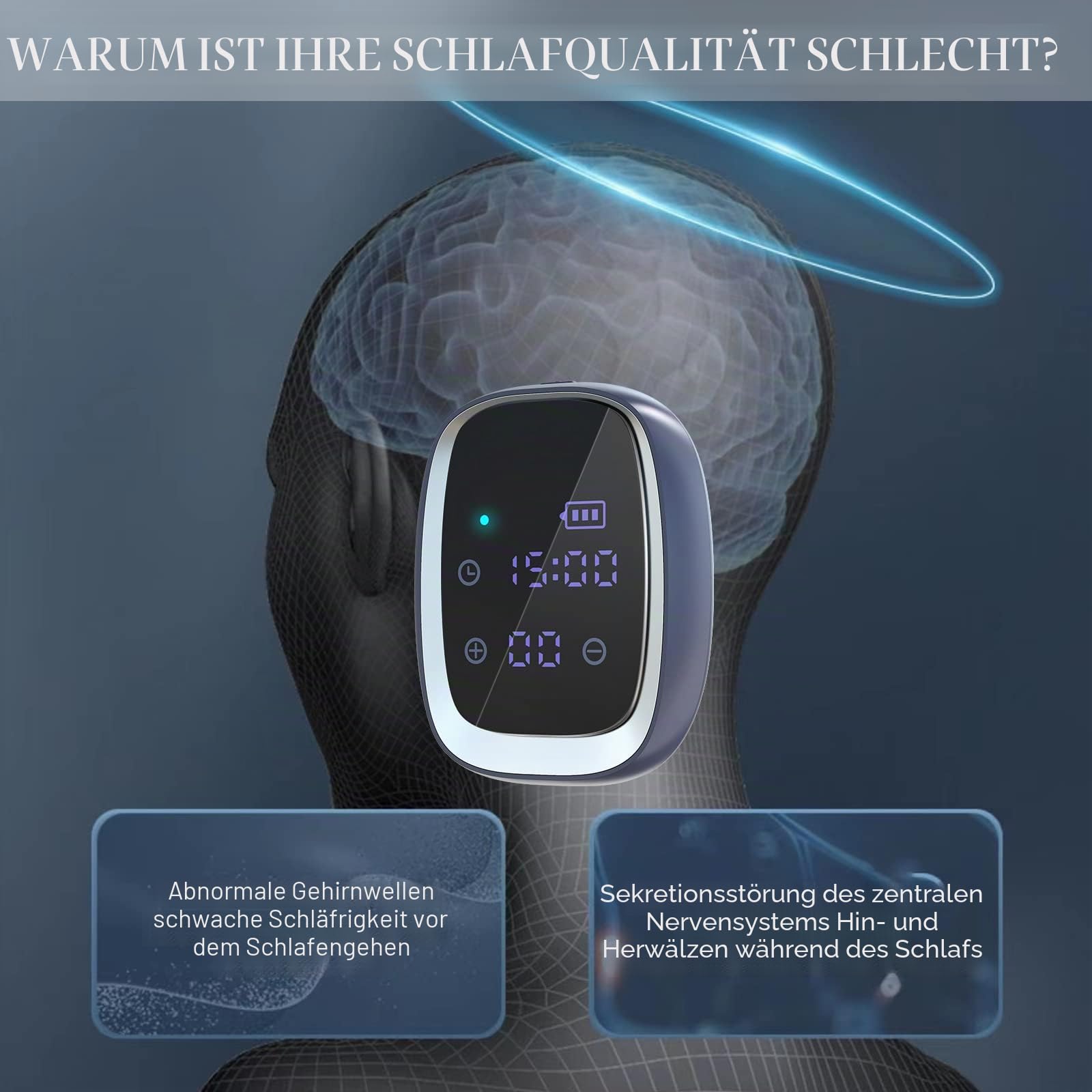 iKeener Einschlafhilfe Gerät für Schlaflosigkeit,Tragbare CES Mikroelektronischer Impulgerät,Schnelle Einschlafen,Verbesserung Schlafs,Linderung Angstzuständen,Depressionen,Kopfschmerzen(Schwarz)
