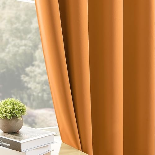 Miniatura 4 de CUCRAF Juego de 2 paneles de cortinas opacas naranjas de 63 pulgadas de largo, cortinas de oscurecimiento de habitación y cortinas para sala de