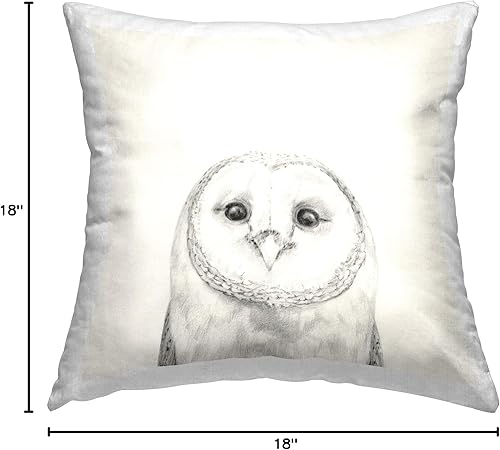Miniatura 8 de Stupell Industries Victoria Borges - Almohada con diseño de retrato de búho granero, gris suave, 18 x 18 pulgadas, beige