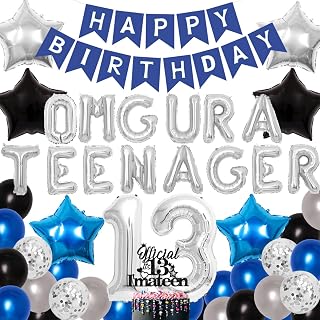 13th Birthday Party Decorations for Boys Blue 13th Birthday Party Supplies - Omg Ur a Teenager Balloon Cake Topper 13 Black