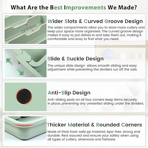 Miniatura 4 de Caperci Organizador grande de cubiertos para cajones de cocina y utensilios, organizador de cajones expandible para cubiertos, cubiertos y