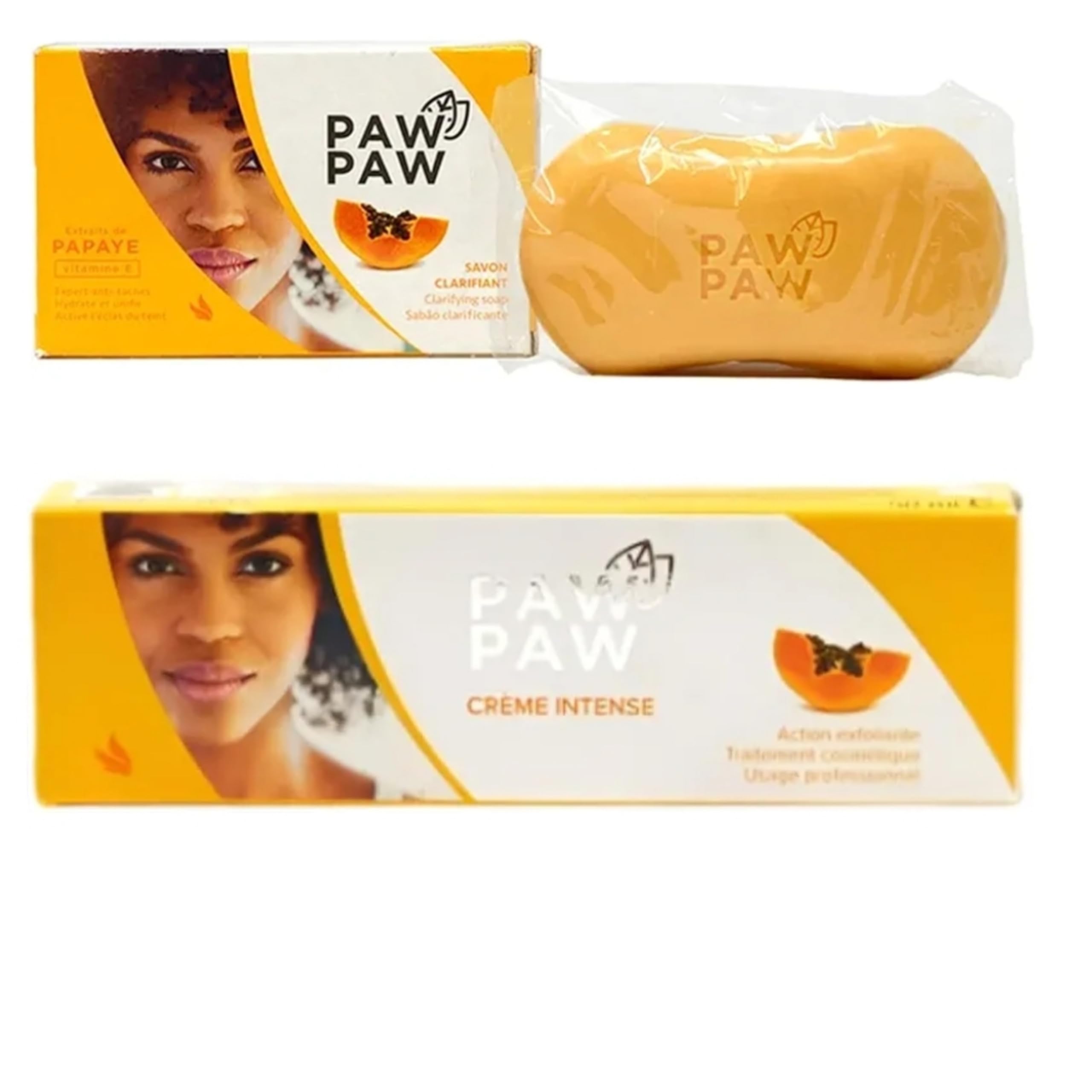 Gamme éclaircissante Pawpaw – Lait 500ml, Huile, Crème, Savon, Pour Le Corps