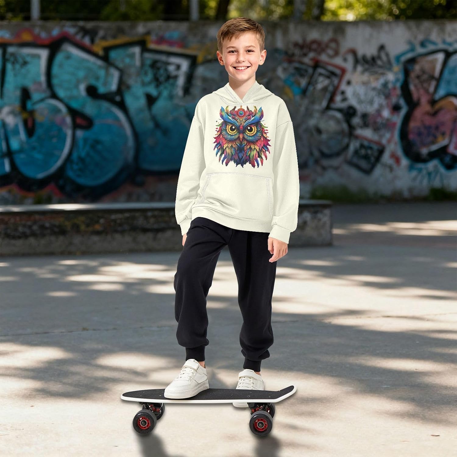 ALAZA rainbow Owl Print Boho Hoodies Sweatshirt for Boys Girls Kids Hooded Pullover Top