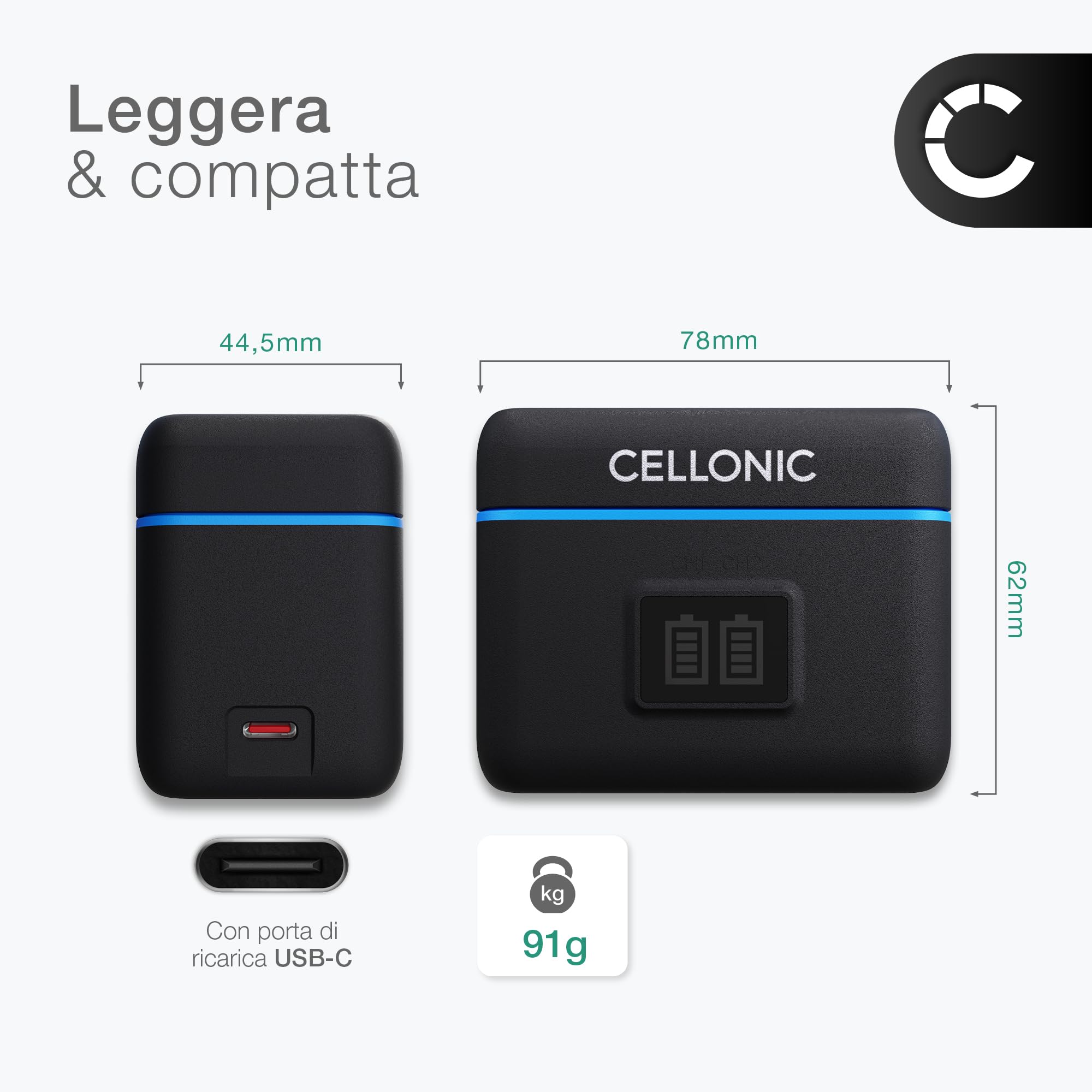 CELLONIC Custodia di ricarica USB a 2 slot compatibile con Insta360 X4 – cavo USB da 60 cm incluso