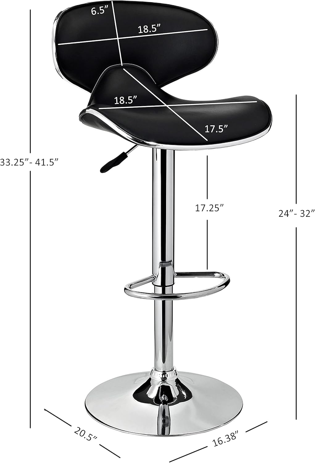 Powell Furniture Powell PU, Chrome/Black Barstool