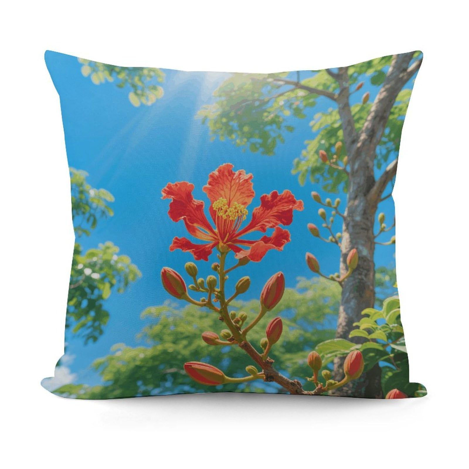 VstaDank Tropical Plant Flowers Pillow Cover with Invisible Zipper Square Throw Pillowcase Plush Couch Sofa Pillow Case 18x18 Inch Decorative Throw Cushion Covers for Sofa Living Pillowcover