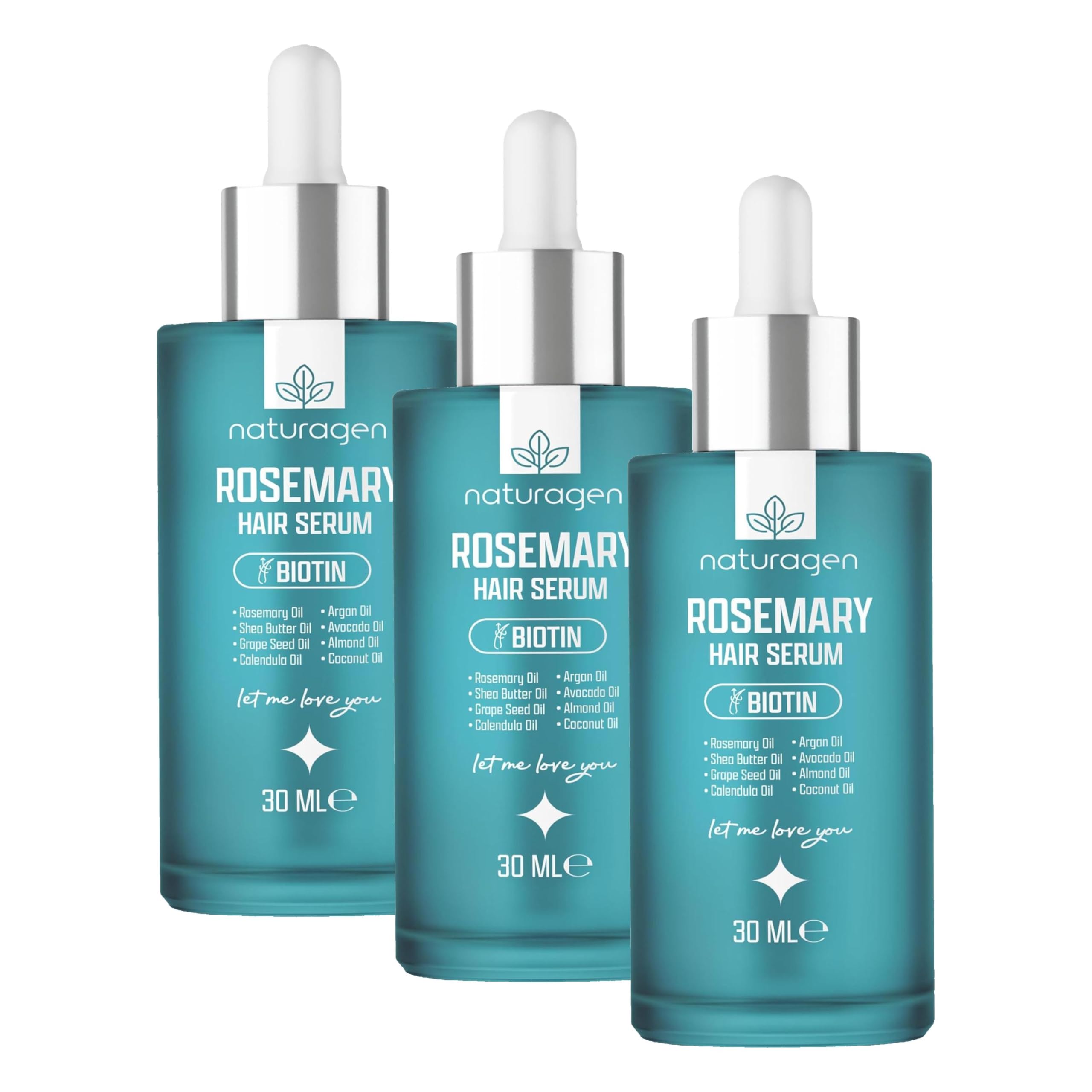 Naturagen Rosemary Hair Serum Biberiye Saç Serumu 30 ml | Yıpranmış Saçlar | Biotin + 7 Farklı Yağ Kompleksi (3 paketi)