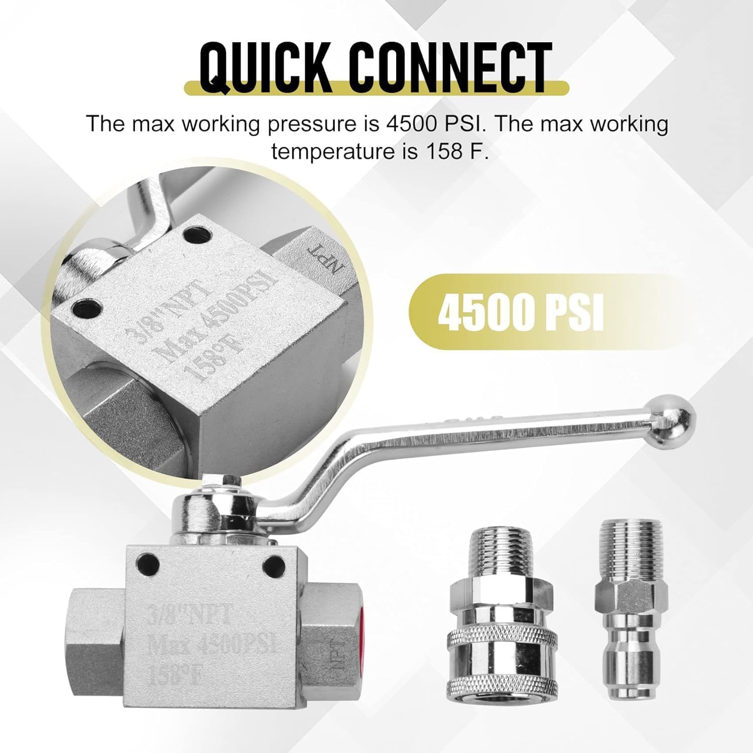 Kit di valvole ad alta pressione con attacco rapido da 3/8", 4500 PSI per tubo ad alta pressione (kit valvola a sfera idropulitrice)