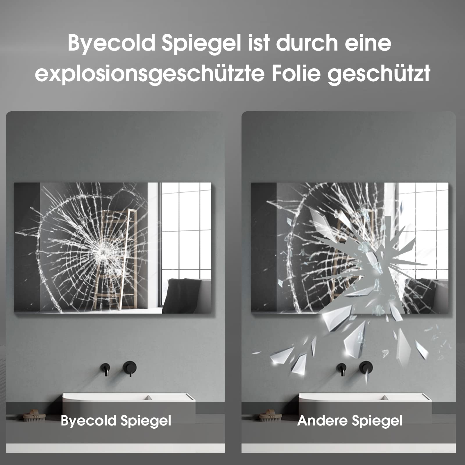 byecold LED Badspiegel Antibeschlag 80x60 cm, Badezimmerspiegel Wandspiegel Lichtspiegel mit Touchschalter, WiFi Wetterstation & Datum, Smart Mirror, Horizonta