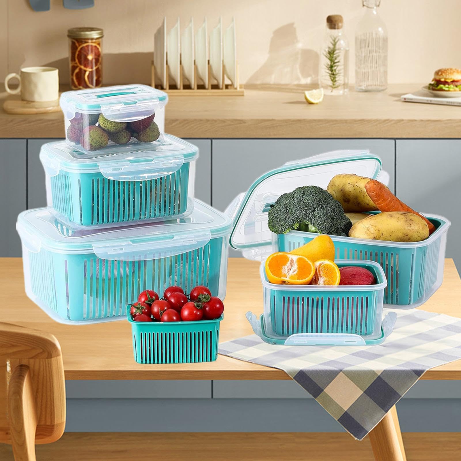 5 Cajas de Almacenamiento de Alimentos para Congelador, Portátiles, Rectangulares, para Conservar, Ideales para Refrigerador O Encimera.
