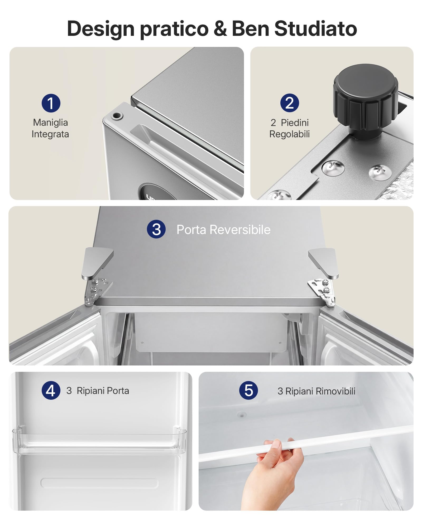 Upstreman 91 Litri Frigorifero Piccolo senza Congelatore, Frigorifero Monoporta con LED Integrata, Termostato Regolabile, Silenzioso, Frigo Piccolo da Ufficio, Camera, Grigio Argento, CR91